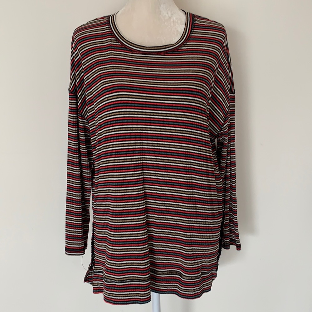 Striped long sleeve tunic with side snaps